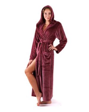Dámský dlouhý hřejivý župan s kapucí SIENA mauve wine