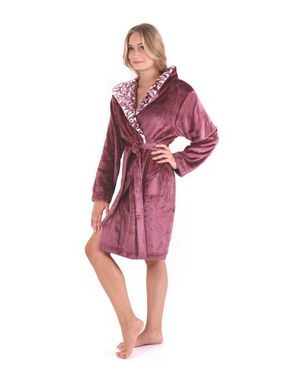 Dámský 3/4 župan s kapucí FLORA vínová