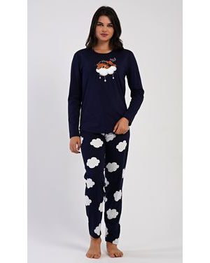 Dámské pyžamo dlouhé Méďa na obláčku - tmavě modrá