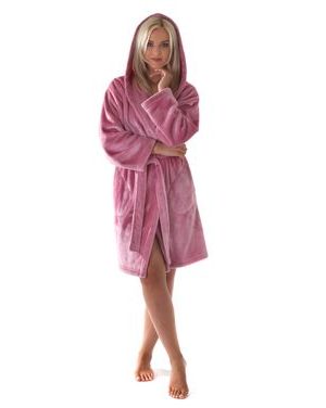 Dětský dlouhý hřejivý župan s kapucí SIENA starorůžová
