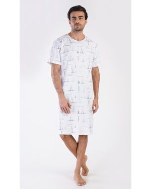 Pánská noční košile s krátkým rukávem Plachetnice - bílá