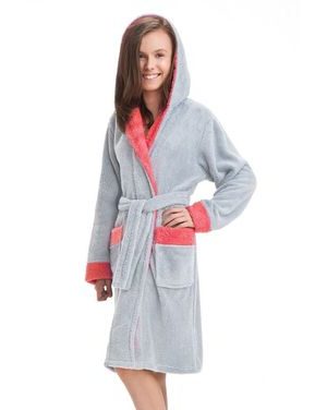 Dívčí župan Avril šedý s růžovým límcem