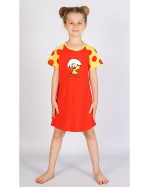 Dětská noční košile s krátkým rukávem Malé kuře - červená