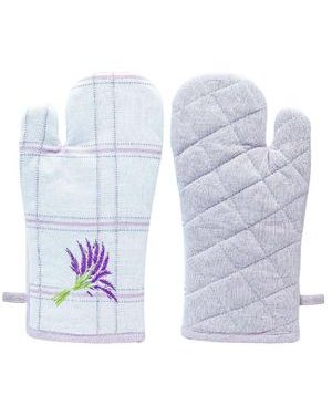 Chňapka s magnetem, 18 x 32 cm, Fialové káro, výšivka Levandule