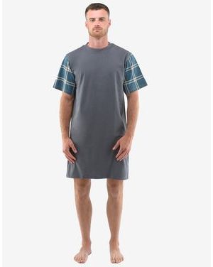 Pánská noční košile s krátkým rukávem 79146P - tm. šedá petrolejová