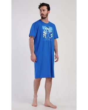 Pánská noční košile s krátkým rukávem Mountain - modrá