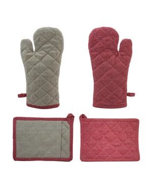 Chňapka s magnetem a podložkou z recyklované bavlny,18x32+18x25 cm, červená