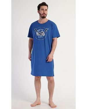 Pánská noční košile s krátkým rukávem Motocycle - modrá