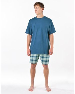 Pánské pyžamo krátké, šité, s potiskem 79192 - petrolejová aqua