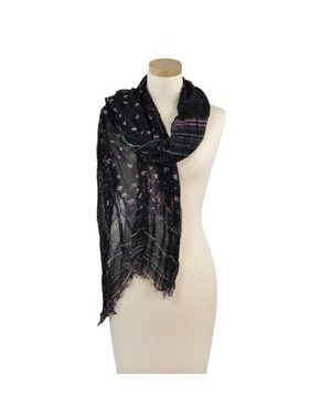 Šál dámský s květy a pruhy černý