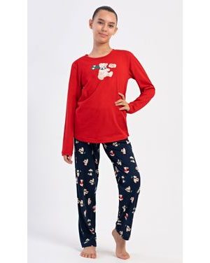 Dětské pyžamo dlouhé Méďa se šálou - červená