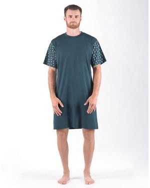 Pánské košile noční pánská krátký rukáv, šité, s potiskem Pyžama 2024 79176P - petrolejová šedobílá