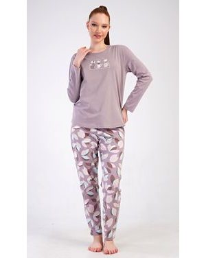 Dámské pyžamo dlouhé Karla - bílá káva