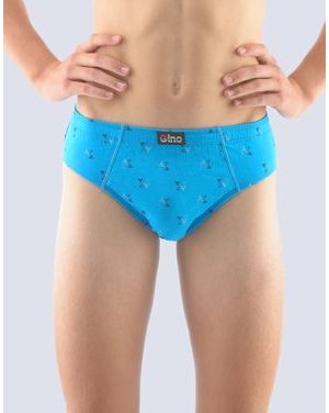 GINA dětské slipy chlapecké, širší bok, šité, s potiskem 61003P - dunaj tm. tyrkysová