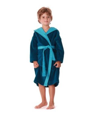 Dětský dlouhý župan s kapucí TAMPA duo petrolejová