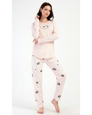 Dámské pyžamo dlouhé Kočka - světle lososová
