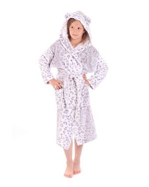Dětský dlouhý župan s kapucí IRBIS leopardí vzor šedá