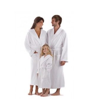 Dětský dlouhý bambusový župan s kapucí SAUNA bílá