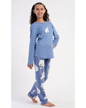 Dětské pyžamo dlouhé Méďa a tučňák - modrošedá