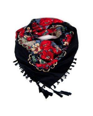 Folkový šátek s květy černý