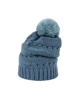 Čepice se vzorem a bubulí modrá