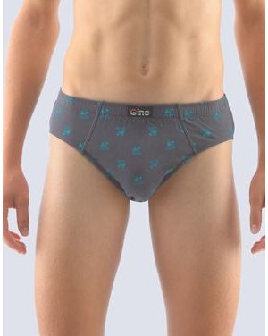 GINA dětské slipy chlapecké, širší bok, šité, s potiskem 61003P - tm. šedá šalvěj