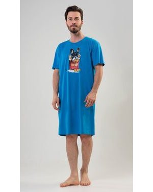 Pánská noční košile s krátkým rukávem Bulldog - modrá