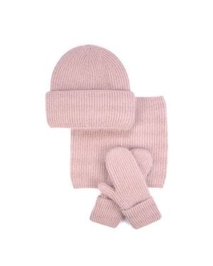 Čepice, nákrčník, palčáky - špinavě růžová