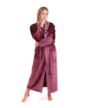 Dámský dlouhý župan se šálovým límcem FLORA vínová