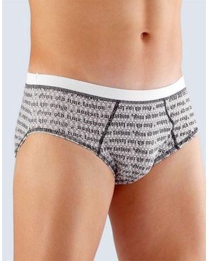 Pánské slipy se širším bokem, širší bok, šité, s potiskem Old Time 71999P - bílá černá