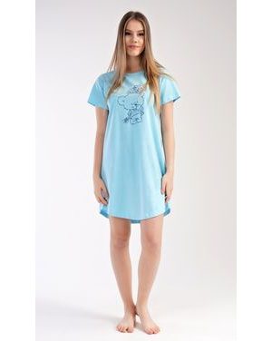 Dámská noční košile s krátkým rukávem Méďa s kytkou - mentolová