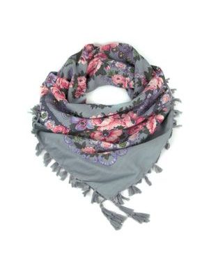 Folkový šátek s květy šedý