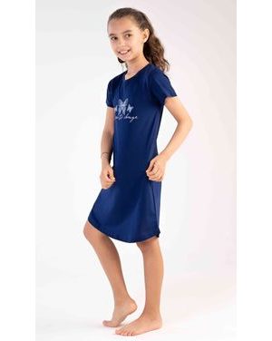 Dětská noční košile s krátkým rukávem Motýlci - tmavě modrá