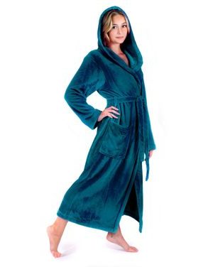 Unisex dlouhý hřejivý župan s kapucí SIENA petrolejová