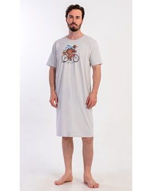 Pánská noční košile s krátkým rukávem Méďa na kole - šedá