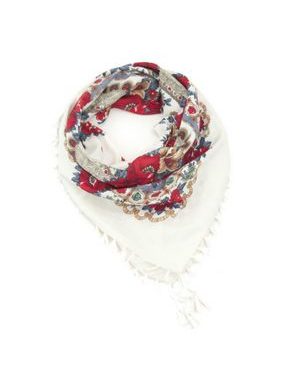 Folkový šátek s květy bílý