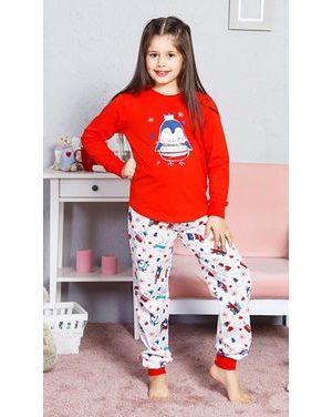 Dětské pyžamo dlouhé Tučňák velký - červená