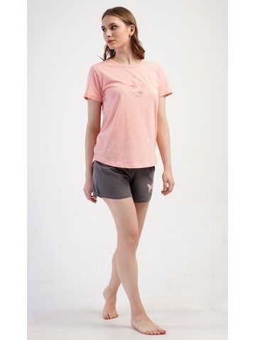 Dámské pyžamo šortky Motýlci - lososová