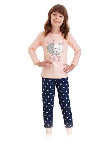 Dívčí pyžamo Elza meruňkové s kočkami