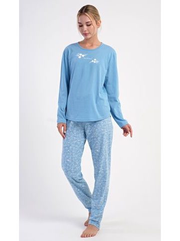 Dámské dlouhé teplé pyžamo FLORA vínový tisk na bílé