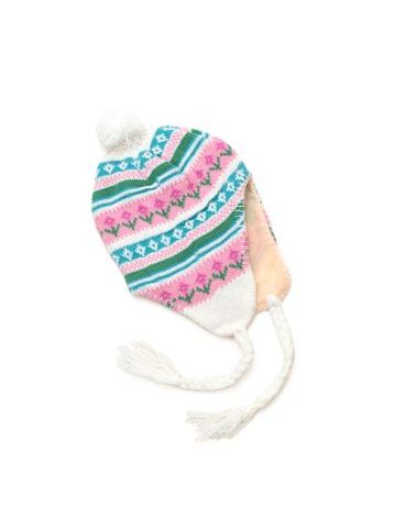 Bílá ušanka s kytičkami