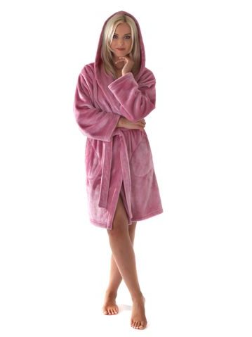 Dětský dlouhý hřejivý župan s kapucí SIENA starorůžová
