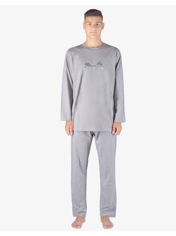 Pánské pyžamo dlouhé pánské, šité, s potiskem Pyžama 2023 79151P - šedá tm. šedá