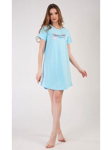 Dámská noční košile s krátkým rukávem Ella - světle tyrkysová