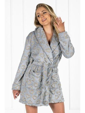 Luxusní hřejivý župan Luna šedý se zlatými srdíčky