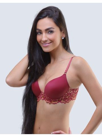 GINA dámské podprsenka push-up, šité, s krajkou, jednobarevné La Femme 17007P - fialovohnědá