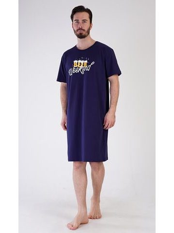 Pánská noční košile s krátkým rukávem Beer weekend - tmavě modrá
