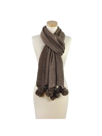 Zimní šál s bambulkami - hnědý