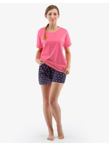 Dámské krátké pyžamo se srdíčkovým potiskem 19144P - purpurová, lékořice