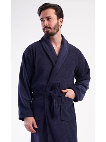 Unisex bambusový župan dlouhý se šálovým límcem BOSTON modrá